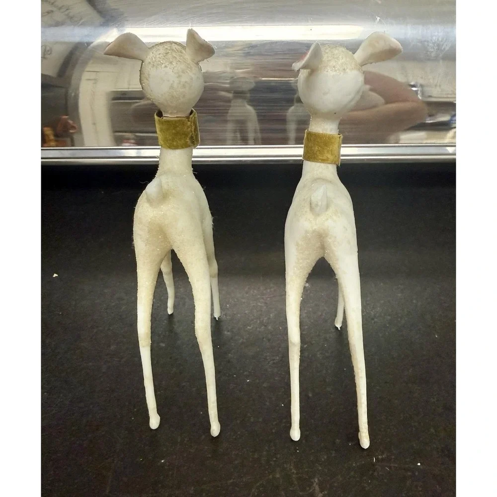 2 Vintage 1950's Hard Plastic the Reindeer Christmas Figurines Ornaments